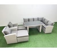 Fimous Outdoor Garden Furniture Sets 10 Seater Wicker Rattan Corner Sofa Set in Light Grey Fimous Light Grey