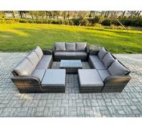Fimous Outdoor Garden Furniture Sets 11 Seater Wicker Rattan Furniture Sofa Sets with Rectangular Coffee Table 3 Seater Sofa