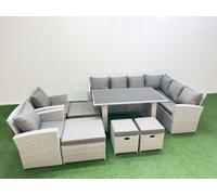 Fimous Outdoor Garden Furniture Sets 12 Seater Wicker Rattan Corner Sofa Sets With Dining Table 4 Footstools Light Grey