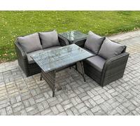 Fimous Outdoor Garden Furniture Sets 4 Pieces Wicker Rattan Furniture Sofa Sets with Rectangular Dining Table in Dark Grey Fimous Dark Grey