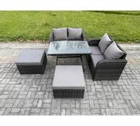 Fimous Outdoor Garden Furniture Sets 5 Pieces Wicker Rattan Furniture Sofa Sets With Rectangular Dining Table Love Sofa