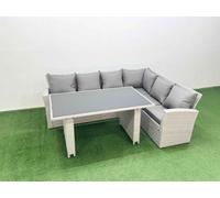 Fimous Outdoor Garden Furniture Sets 6 Seater Wicker Rattan Corner Sofa Sets With Rectangular Dining Table Lounge Sofa Light Grey