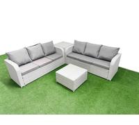 Fimous Outdoor Garden Furniture Sets 6 Seater Wicker Rattan Furniture Sofa Sets with high Back Lounge Sofa Side Table Light Grey