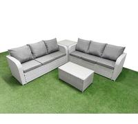 Fimous Outdoor Garden Furniture Sets 6 Seater Wicker Rattan Furniture Sofa Sets w/ Rectangular Coffee Table high Back Lounge Sofa Side Table Light Fimous Light Grey