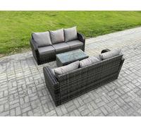 Fimous Outdoor Garden Furniture Sets 6 Seater Wicker Rattan Furniture Sofa Sets with Rectangular Coffee Table 3 Seater Sofa