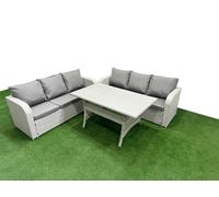 Fimous Outdoor Garden Furniture Sets 6 Seater Wicker Rattan Furniture Sofa Sets with Rectangular Dining Table high Back Lounge Sofa Light Grey