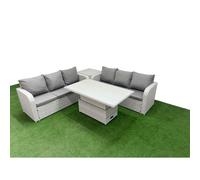 Fimous Outdoor Garden Furniture Sets 6 Seater Wicker Rattan Furniture Sofa Sets with Side Table Light Grey