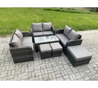 Fimous Outdoor Garden Furniture Sets 7 Pieces Wicker Rattan Furniture Sofa Sets with Rectangular Coffee Table Love seat Sofa 3 Footstools