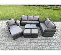 Fimous Outdoor Garden Furniture Sets 7 Pieces Wicker Rattan Furniture Sofa Sets with Loveseat Sofa 3 Footstools