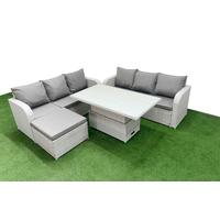 Outdoor Garden Furniture Sets 7 Seater Wicker Rattan Furniture Sofa Sets with Adjustable Lifting Dining or Coffee Table high Back Lounge Sofa Big Foot Fimous Light Grey One Size