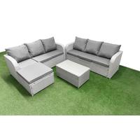 Fimous Outdoor Garden Furniture Sets 7 Seater Wicker Rattan Furniture Sofa Sets w/ Rectangular Coffee Table high Back Lounge Sofa Big Footstool Light Fimous Light Grey