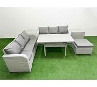 Outdoor Garden Furniture Sets 7 Seater Wicker Rattan Furniture Sofa Sets with Rectangular Dining Table high Back Lounge Sofa Big Footstool 2 Side Tabl Fimous Light Grey One Size