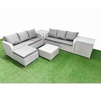 Outdoor Garden Furniture Sets 7 Seater Wicker Rattan Furniture Sofa Sets with Square Coffee Table high Back Lounge Sofa Big Footstool 2 Side Table Lig Fimous Light Grey One Size