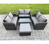 Fimous Outdoor Garden Furniture Sets 7 Seater Wicker Rattan Furniture Sofa Sets with Big Footstool Dark Grey Mixed