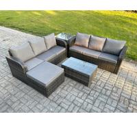 Fimous Outdoor Garden Furniture Sets 7 Seater Wicker Rattan Furniture Sofa Sets with Rectangular Coffee Table 3 Seater Sofa Side Table