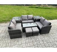 Fimous Outdoor Garden Furniture Sets 8 Pieces Wicker Rattan Furniture Sofa Sets With Rectangular Coffee Table Love Seat Sofa