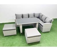 Fimous Outdoor Garden Furniture Sets 8 Seater Wicker Rattan Corner Sofa Sets With Rectangular Dining Table 2 Big Footstool