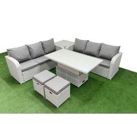 Fimous Outdoor Garden Furniture Sets 8 Seater Wicker Rattan Furniture Sofa Sets w/ Adjustable Lifting Dining or Coffee Table high Back Lounge Sofa Fimous Light Grey