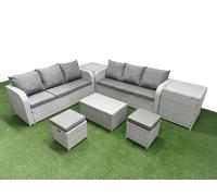 Fimous Outdoor Garden Furniture Sets 8 Seater Wicker Rattan Furniture Sofa Sets w/ Rectangular Coffee Table high Back Lounge Sofa Stools 2 Side Table Fimous Light Grey