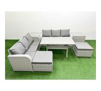 Outdoor Garden Furniture Sets 8 Seater Wicker Rattan Furniture Sofa Sets with Rectangular Dining Table high Back Lounge Sofa 2 Big Footstool 2 Side Ta Fimous Light Grey One Size