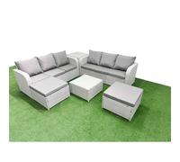 Outdoor Garden Furniture Sets 8 Seater Wicker Rattan Furniture Sofa Sets with Square Coffee Table high Back Lounge Sofa 2 Big Footstool Side Table Lig Fimous Light Grey One Size