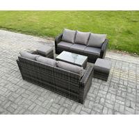 Fimous Outdoor Garden Furniture Sets 8 Seater Wicker Rattan Furniture Sofa Sets with Rectangular Coffee Table 3 Seater Sofa 2 Small Footstools Fimous Dark Grey