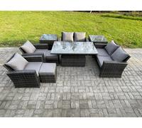 Fimous Outdoor Garden Furniture Sets 9 Pieces Wicker Rattan Furniture Sofa Dining Table Set With 2 Small Footstools 2 Side Table