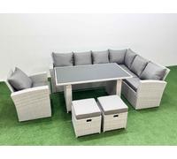 Fimous Outdoor Garden Furniture Sets 9 Seater Wicker Rattan Corner Sofa Sets in Light Grey Fimous Light Grey