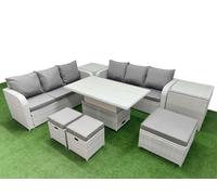 Fimous Outdoor Garden Furniture Sets 9 Seater Wicker Rattan Furniture Sofa Sets w/ Adjustable Lifting Dining or Coffee Table high Back Lounge Sofa 3 Fimous Light Grey