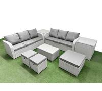 Outdoor Garden Furniture Sets 9 Seater Wicker Rattan Furniture Sofa Sets with Rectangular Coffee Table high Back Lounge Sofa 3 Stools 2 Side Table Lig Fimous Light Grey One Size