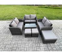Fimous Outdoor Garden Furniture Sets 9 Seater Wicker Rattan Furniture Sofa Sets with Rectangular Coffee Table Love Sofa 3 Footstools Dark Grey Mixed