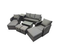 Fimous Outdoor Garden Rattan Furniture Set 9 Seater with 4 Stools Side Table