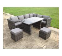 Fimous Outdoor Lounge Rattan Corner Sofa Set 6 Seater Garden Furniture with Small FootStools