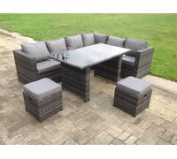 Fimous Outdoor Lounge Rattan Corner Sofa Set 6 Seater Garden Furniture with Small FootStools