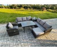 Fimous Outdoor Lounge Sofa Set Wicker Pe Rattan Garden Furniture Set With Dining Table Reclining Chair Big Footstool Side Table