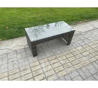 Fimous Outdoor Lounge Sofa Set Rattan Garden Furniture Set with Rectangular Coffee Table Side Table 3 Seater Sofa Dark Grey Mixed