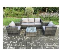 Fimous Outdoor Garden Dining Sets 4 Seater Rattan Patio Furniture Sofa Set with Rising Lifting Table Side Table Dark Grey Mixed