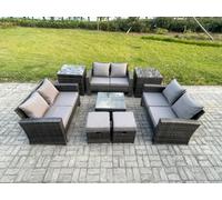 Fimous Outdoor Lounge Sofa Set - Dark Grey Mixed PE Wicker Rattan Garden Furniture with Square Coffee Table & 2 Small Footstools