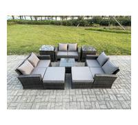 Fimous Outdoor Lounge Sofa Set Wicker PE Rattan Garden Furniture Set with Square Coffee Table Double Seat Sofa 2 Big Footstool 2 Dark Grey Mixed