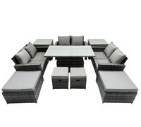 Fimous Outdoor Love Sofa Set 10 Seat Rattan Garden Furniture Set With Adjustable Lifting Dining Or Coffee Table 2 Side Tables