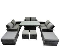 Fimous Outdoor Love Sofa Set 10 Seat Rattan Garden Furniture Set With Adjustable Lifting Dining Or Coffee Table Dark Grey Mixed