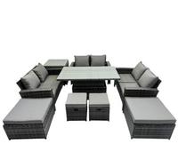 Fimous Outdoor Love Sofa Set 10 Seat Rattan Garden Furniture Set With Adjustable Lifting Dining Or Coffee Table Side Table