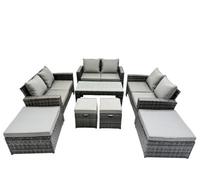 Fimous Outdoor Love Sofa Set 10 Seat Rattan Garden Furniture Set With Oblong Coffee Table 4 Stools Dark Grey Mixed
