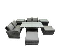 Fimous Outdoor Love Sofa Set 6 Seat Rattan Garden Furniture Set & Big Stool