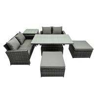 Fimous Outdoor Love Sofa Set 6 Seat Rattan Garden Furniture Set & Big Stools in Dark Grey Fimous Dark Grey