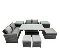 Fimous Outdoor Love Sofa Set 7 Seat Rattan Garden Furniture Set with Adjustable Lifting Dining or Coffee Table Dark Grey Mixed