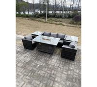 Fimous Outdoor Patio Rattan Sofa Garden Furniture Gas Firepit Table