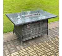 Fimous Outdoor PE Dark Mixed Grey Rattan Propane Butane Gas Fire Pit Dining Rectangular Oblong Table Gas Heater Burner Garden Furniture Accessory