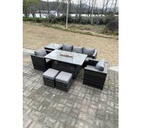 Fimous Rattan Garden Furniture Dining Set Table And Chair Wicker Patio