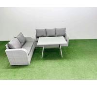 Fimous Outdoor PE Rattan Garden Furniture Set Rectangular Dining Table Sofa Set Light Grey